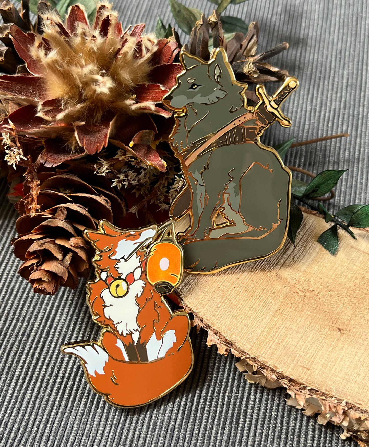 SET 'Fox with a lantern & Adventurer Wolf' | Enamel Pins